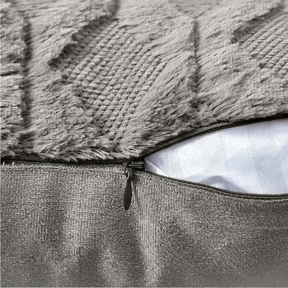 Light Grey Farmhouse Pillow Cover Furry Faux Luxury Soft Warm Pillow Case Set - Picture 5 of 6